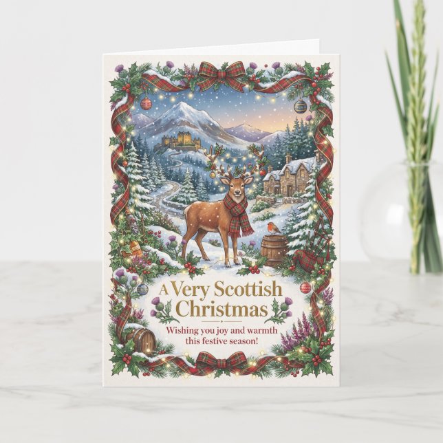Carte de Noël Cerf Très Écossaise (Devant)