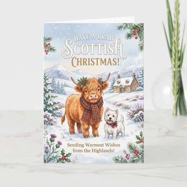 Carte de Noël chaleureuse de vache des Highlands é (Devant)