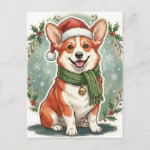 Carte de Noël Chapeau de Père Noël Corgi