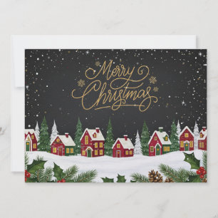 Carte de Noël charmante de village d'hiver