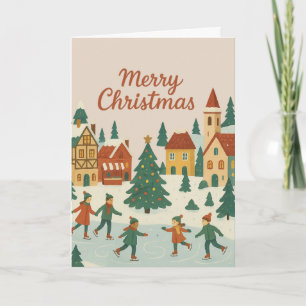 Carte de Noël charmante de ville hivernale fantais