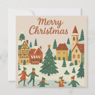 Carte de Noël charmante de ville hivernale fantais