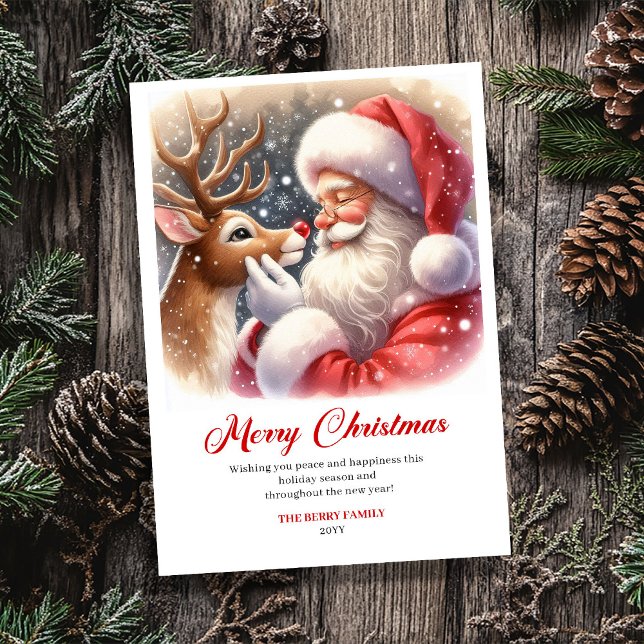 Carte de Noël charmante et classique de Santa et R (Festive Classic Santa Rudolph Art Christmas Greeting Card)