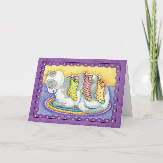 Carte de Noël Chat Avec Petite Mice En Bas (Devant)