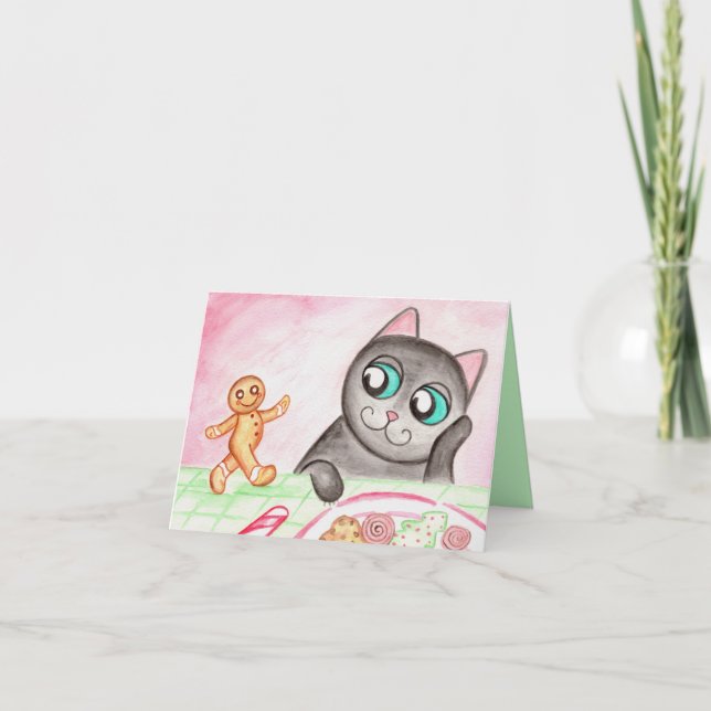 Carte de Noël Chat en Pain d'Épice (Devant)