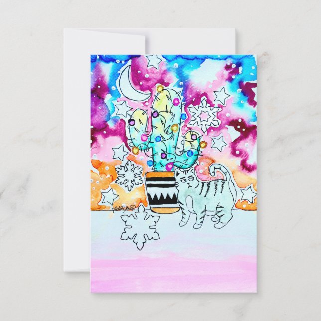 Carte de Noël Chat et Cactus (Devant)