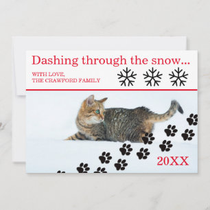 Carte de Noël - Chat se précipitant dans la neige