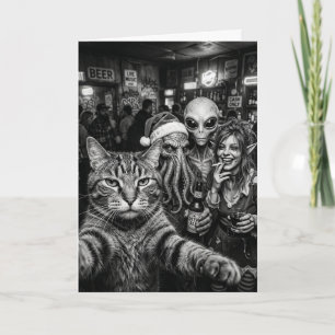 Carte de Noël Chat Selfie Bigfoot Alien