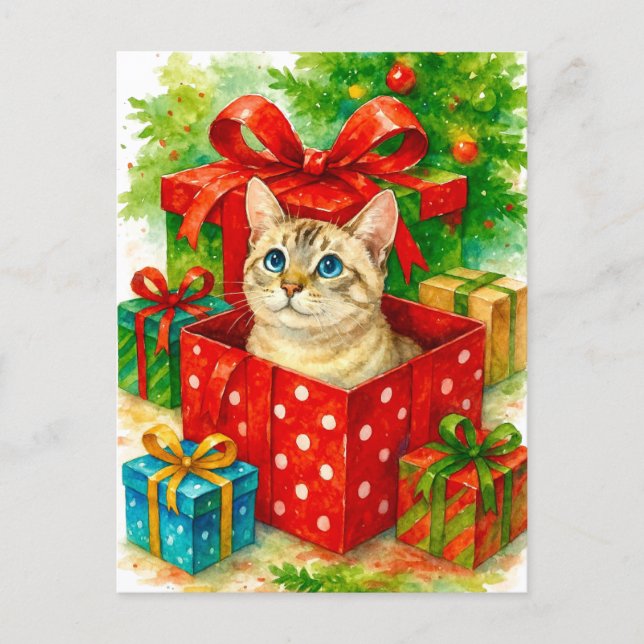Carte de Noël chat surprise cosy (Devant)