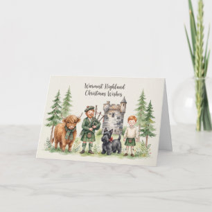 Carte de Noël Château Vache des Highlands Écossais