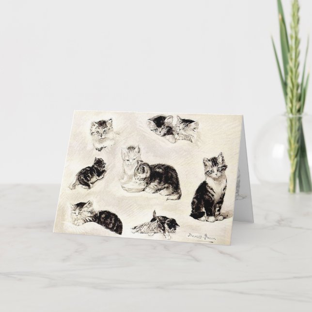 Carte de Noël : "Chats mangeant et jouant " (Devant)