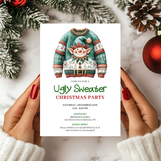 Carte de Noël Chemise Laide Drôle et Joyeuse (Cheerful Funny Ugly Sweater Christmas Card)