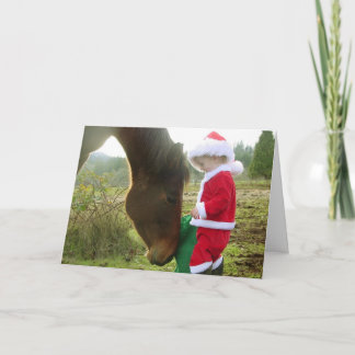 Carte de Noël Cheval et Enfant Père Noël