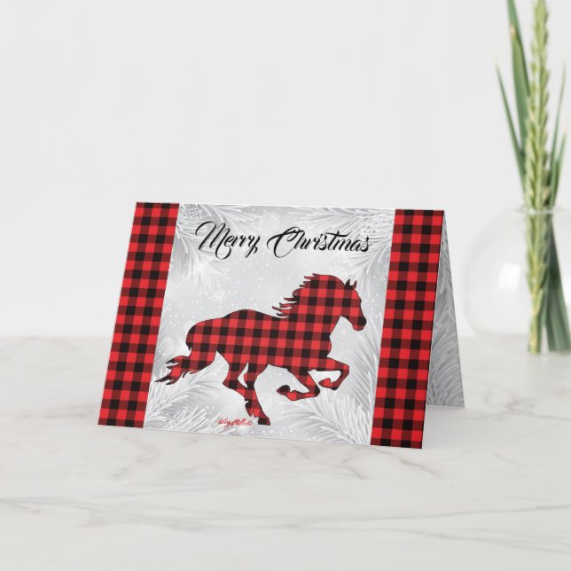 Carte de Noël Cheval Rouge Et Noir Plaid (Devant)