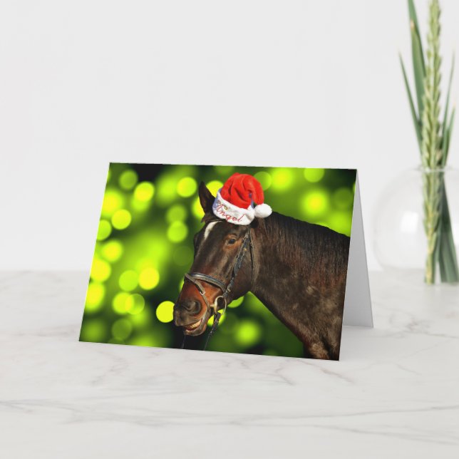 Carte de Noël Cheval Santa Hat (Devant)