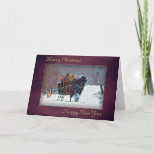 Carte de Noël "Cheval Sleigh 01"