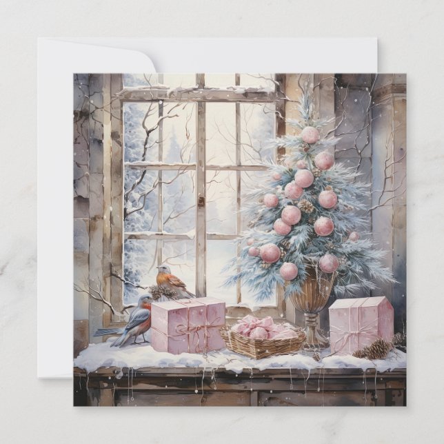 Carte de Noël Chic Chic Shabby Rose Aquarelle (Devant)