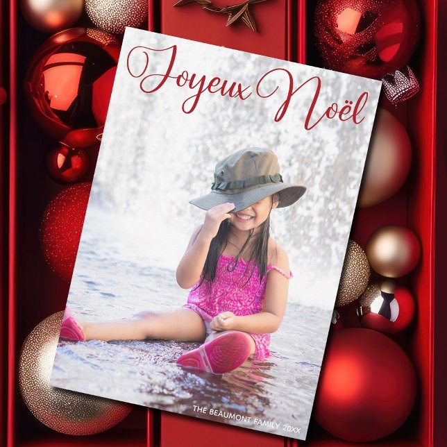 Carte de Noël Chic Rouge Écriture Française Photo  (Créateur téléchargé)