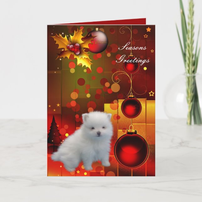 Carte de Noël Chien Chiot Pomeranian (Devant)