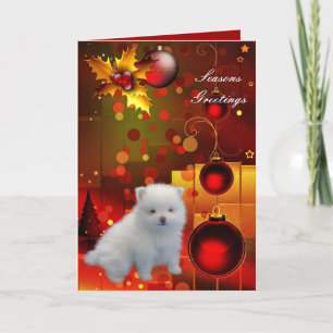 Carte de Noël Chien Chiot Pomeranian