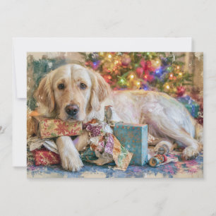 Carte de Noël Chien Retriever doré Présente
