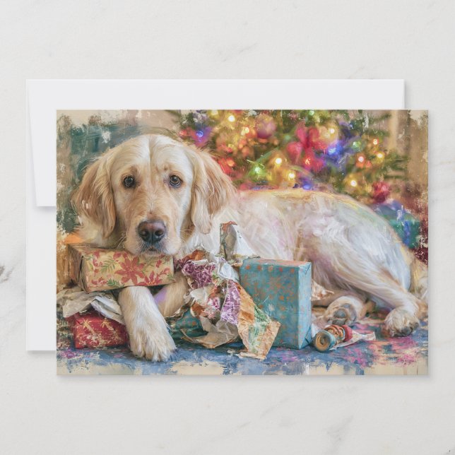Carte de Noël Chien Retriever doré Présente (Devant)