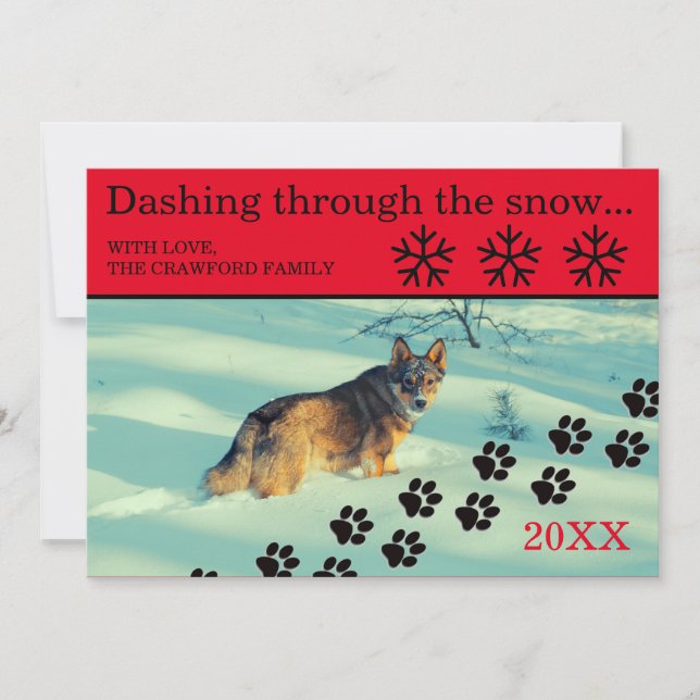 Carte de Noël - Chien se précipitant dans la neige (Devant)