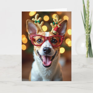 Carte de Noël Chien Sourire en Lunettes Rouges
