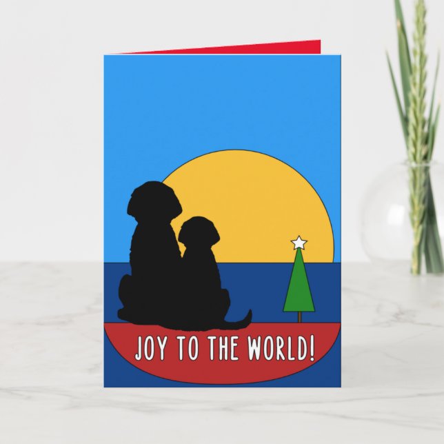 Carte de Noël Chiens sur bateau regardant le couch (Devant)