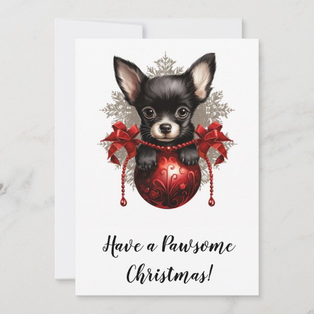 Carte de Noël Chihuahua et Babiole (Devant)