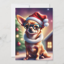 Carte de Noël Chihuahua Père Noël