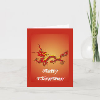 Carte de Noël Chinoise Rouge Et Dragon Or