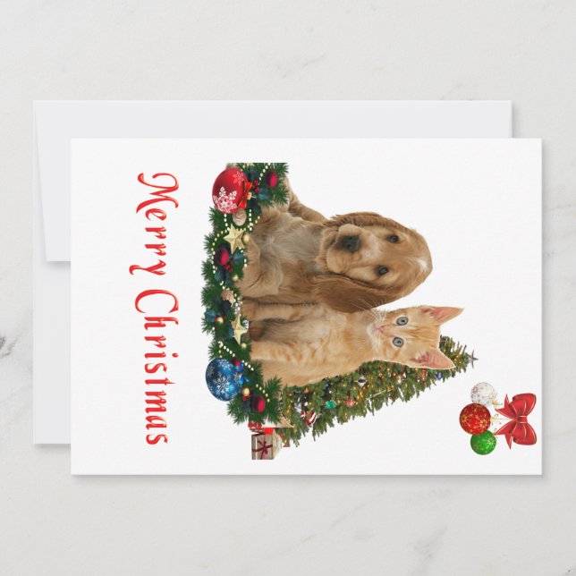 Carte de Noël Chiot et Chatons (Devant)