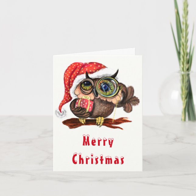 Carte de Noël Chouette bébé avec cadeaux (Devant)