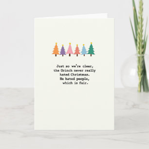 Carte de Noël Citation Grinch Drôle Arbres Colorés