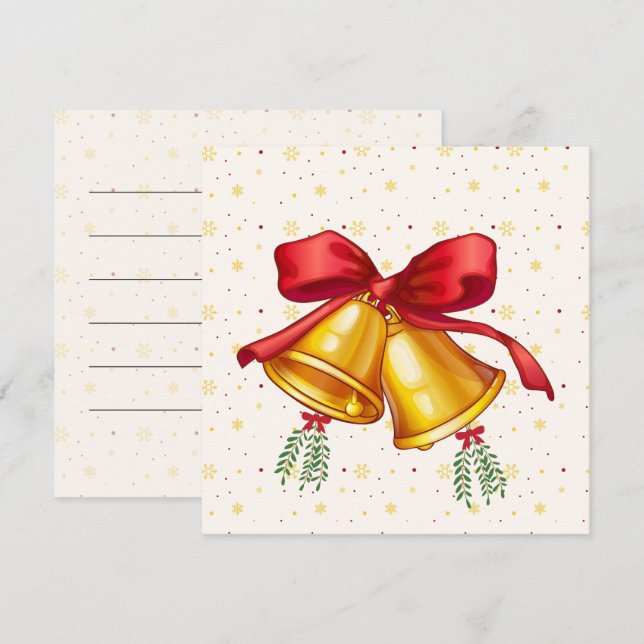 Carte de Noël Classique aux Cloches de Noël (Devant / Derrière)
