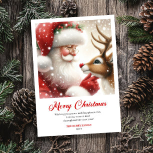 Carte de Noël Classique avec Santa Magique et Rudo