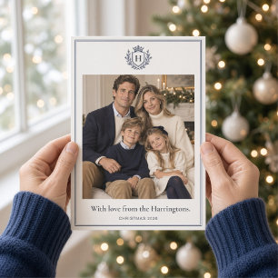 Carte de Noël classique de famille à crête de mono