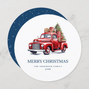 Carte de Noël classique Red Truck Blue Merry