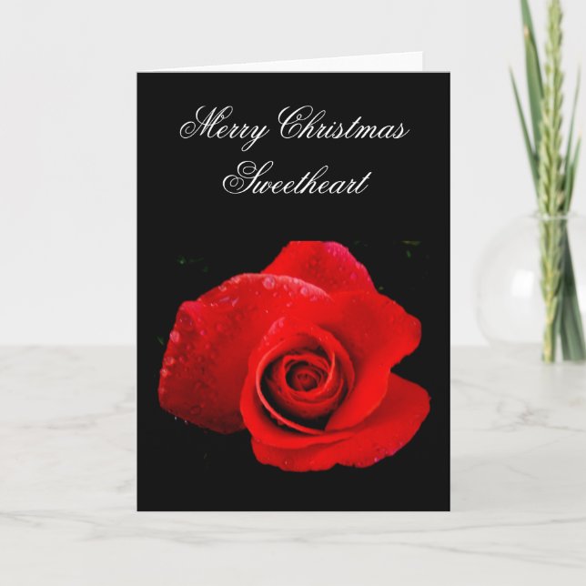 Carte de Noël classique romantique à la rose rouge (Devant)