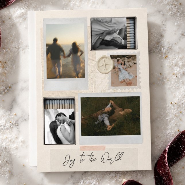 Carte de Noël Collage de Voyage Familial « Joyeux  (Joy to the World Travel Collage Family Photo Holiday Card)