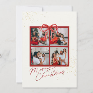 Carte de Noël Collage Photo Ruban Rouge