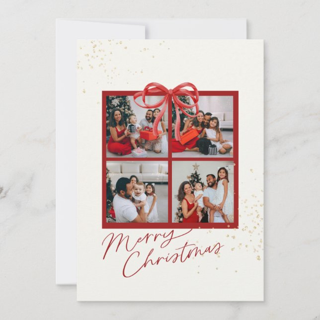 Carte de Noël Collage Photo Ruban Rouge (Devant)