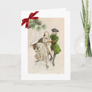 Carte de Noël Colonial Couple Ice Patinage