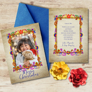 Carte de Noël colorée Floral Art mexicain Joyeux