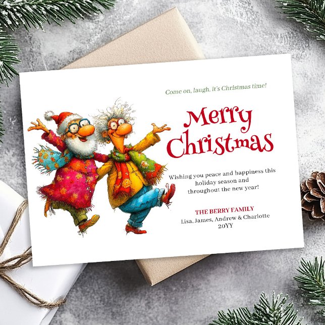 Carte de Noël comique modifiable de femme charmant (Charming Funny Woman Comic Christmas Editable Greeting Card

)
