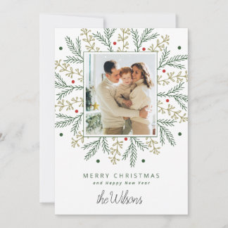Carte de Noël contemporaine blanche et verte