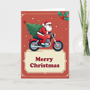 Carte de Noël cool Père Noël Riding Motorcycle