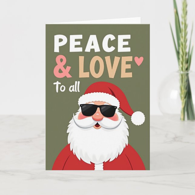 Carte de Noël Cool Santa Paix Amour (Devant)