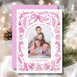Carte de Noël Coquette Famille Photo Rouge Rose Do